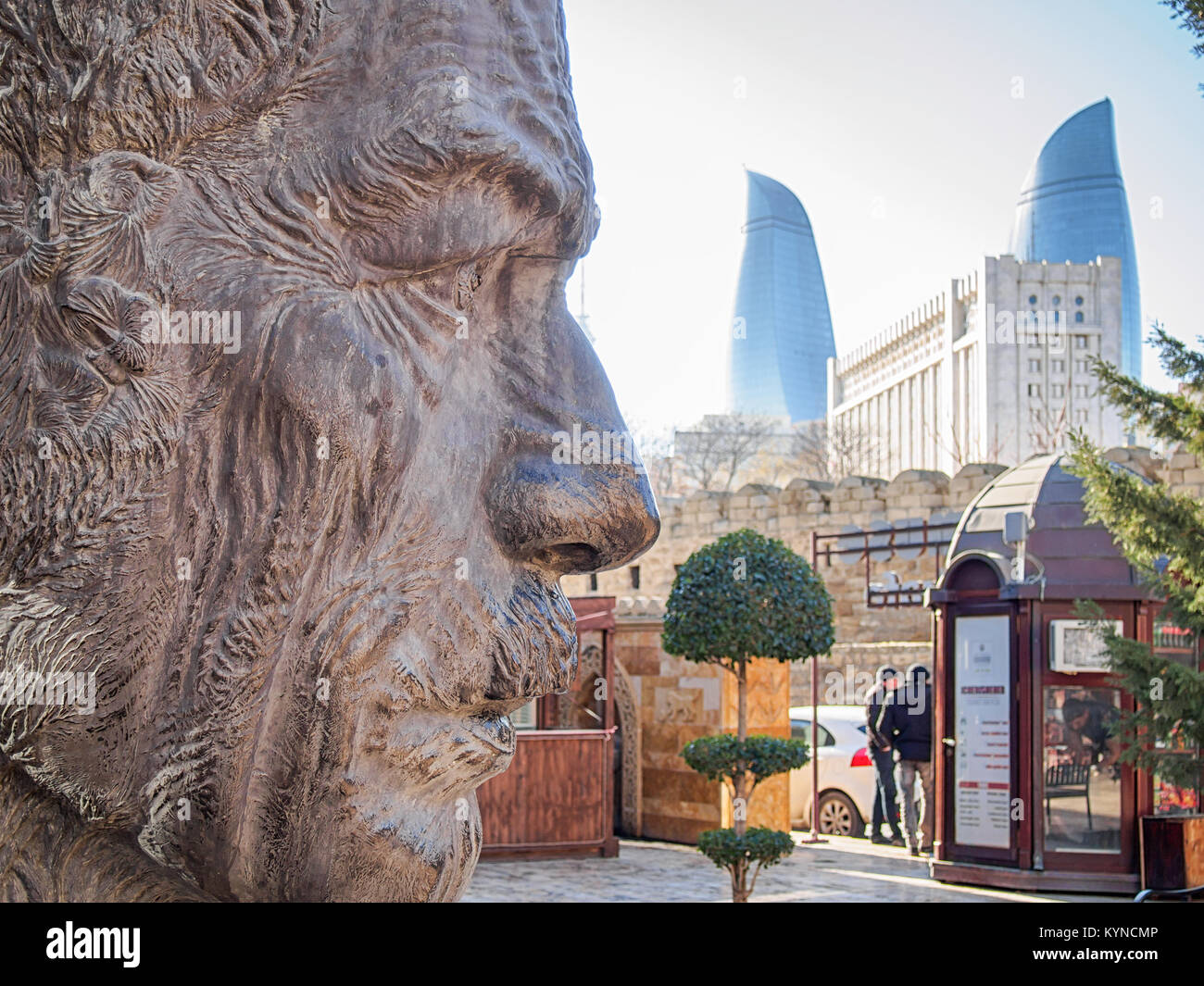 BAKU, AZERBAIJAN-DECEMBER 27, 2017: Sculpture head of Aliaga Vahid in Old City of Baku. Vahid was Azerbaijani poet, known for reintroducing medieval g Stock Photo
