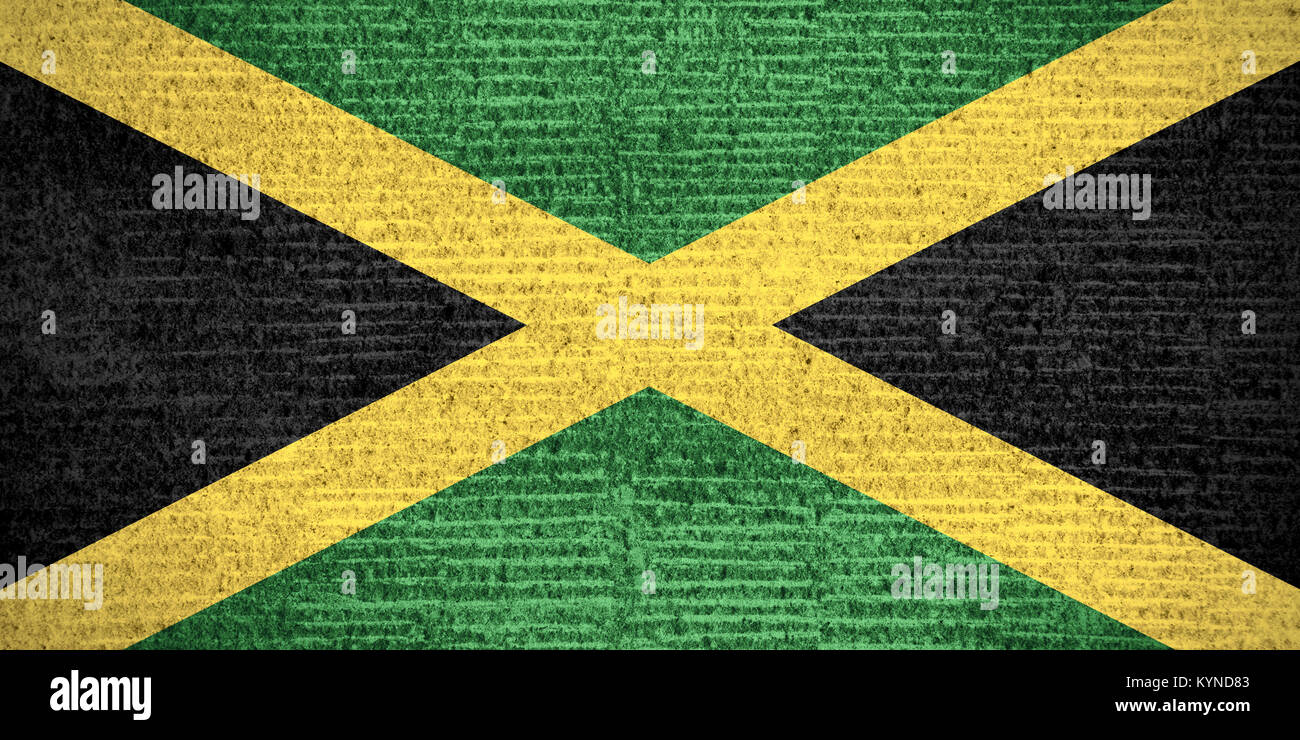 flaf of Jamaica or Jamaican banner on row pattern texture Stock Photo