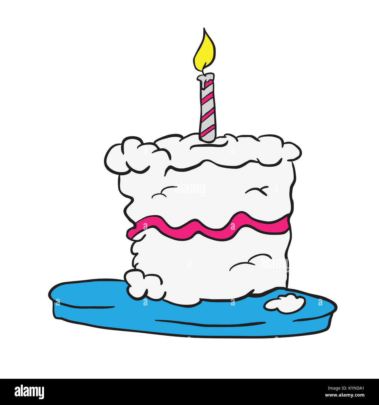 birthday cake on a plate cartoon illustration isolated on white Stock Photo