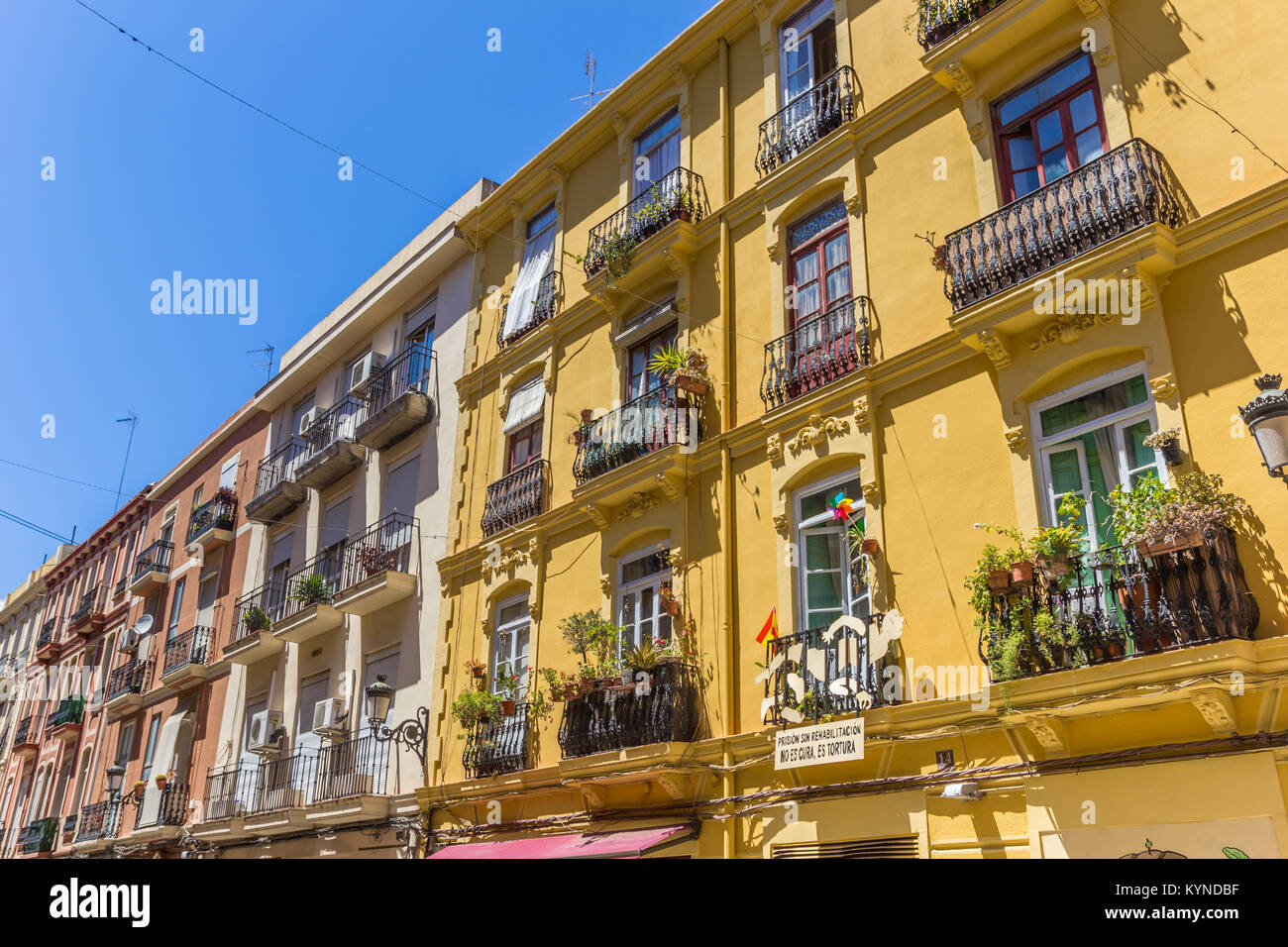 Colorful apartment buildings in Russafa neighbourhood of Valencia ...