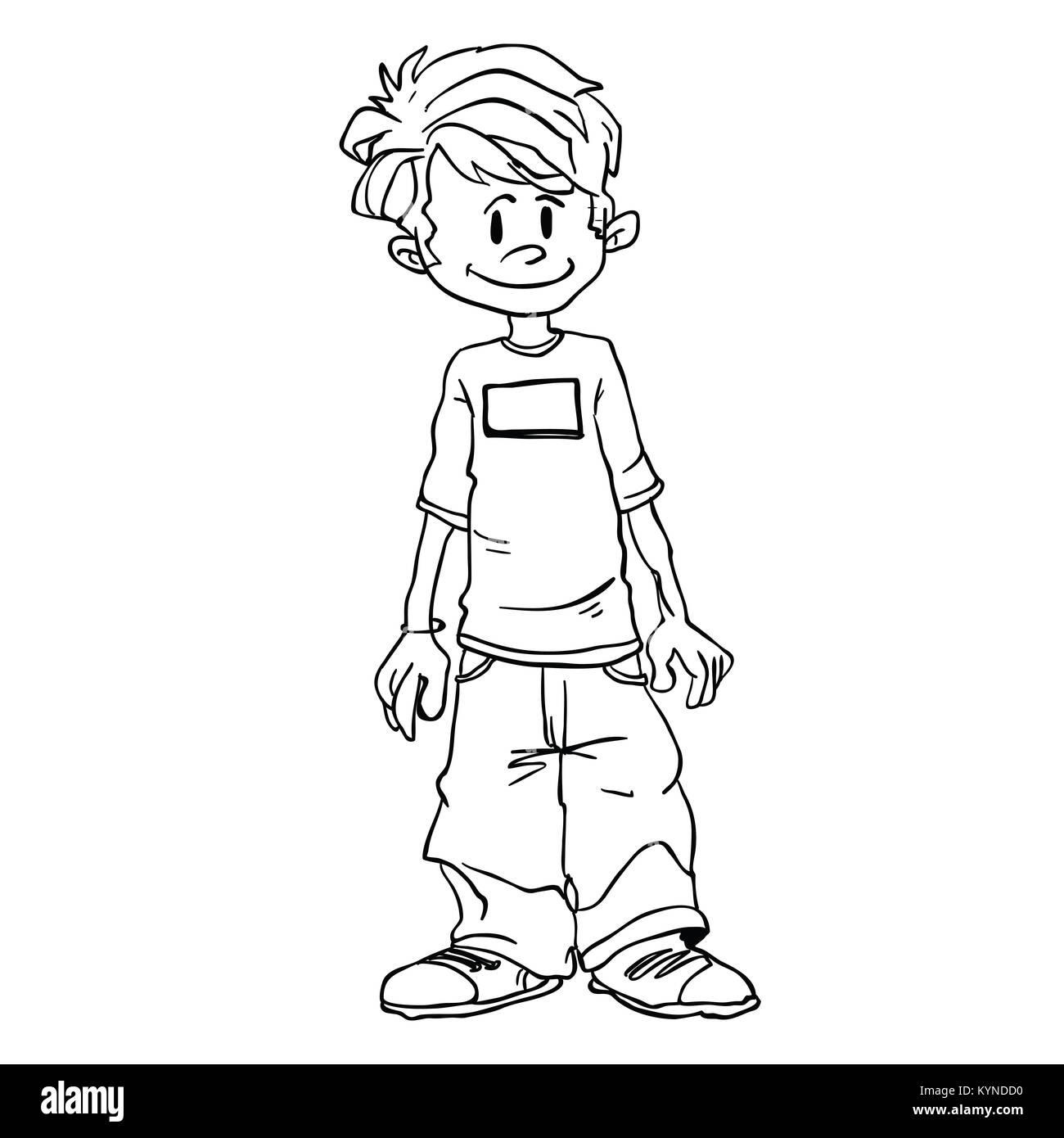 boy standing cartoon illustration isolated on white Stock Photo