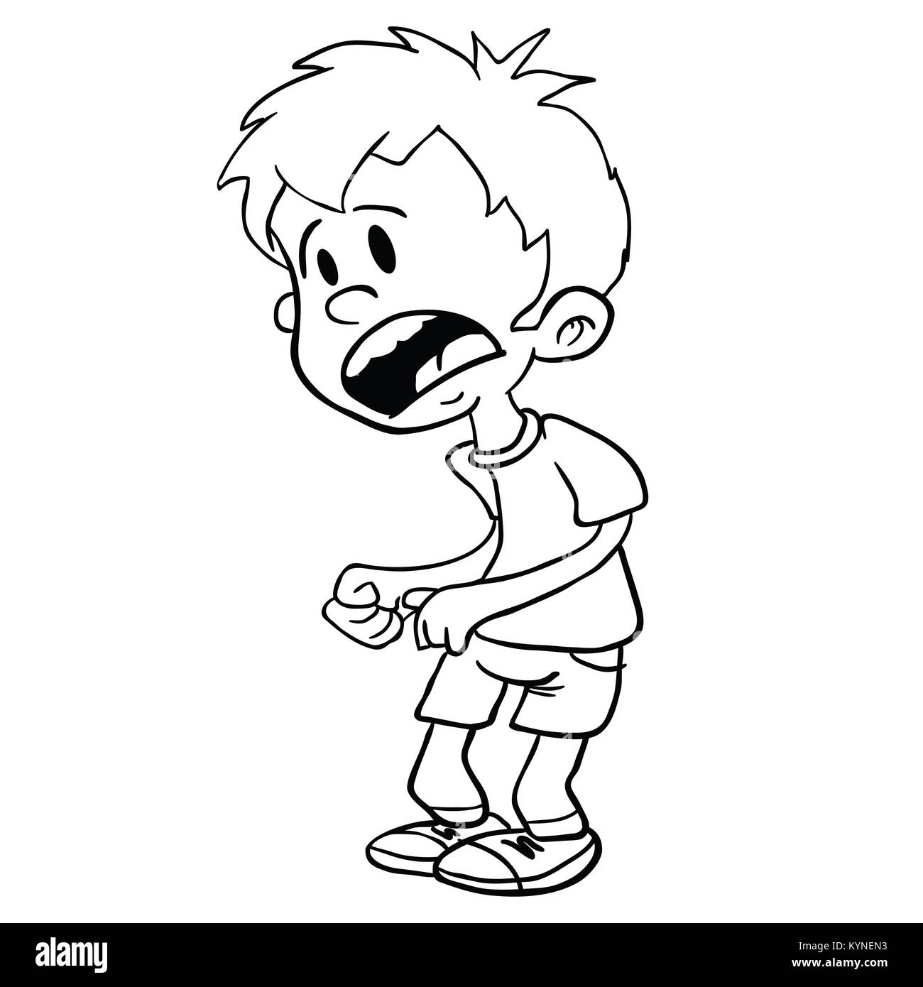 scared little boy cartoon illustration isolated on white Stock Photo