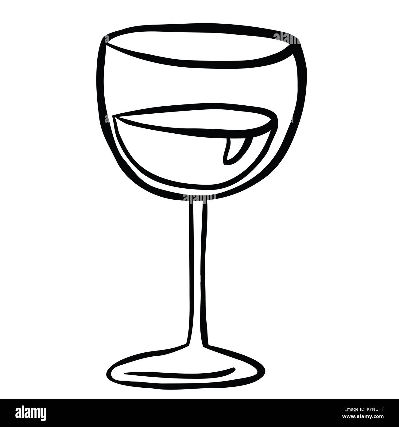 wine glass black and white cartoon illustration isolated on white Stock