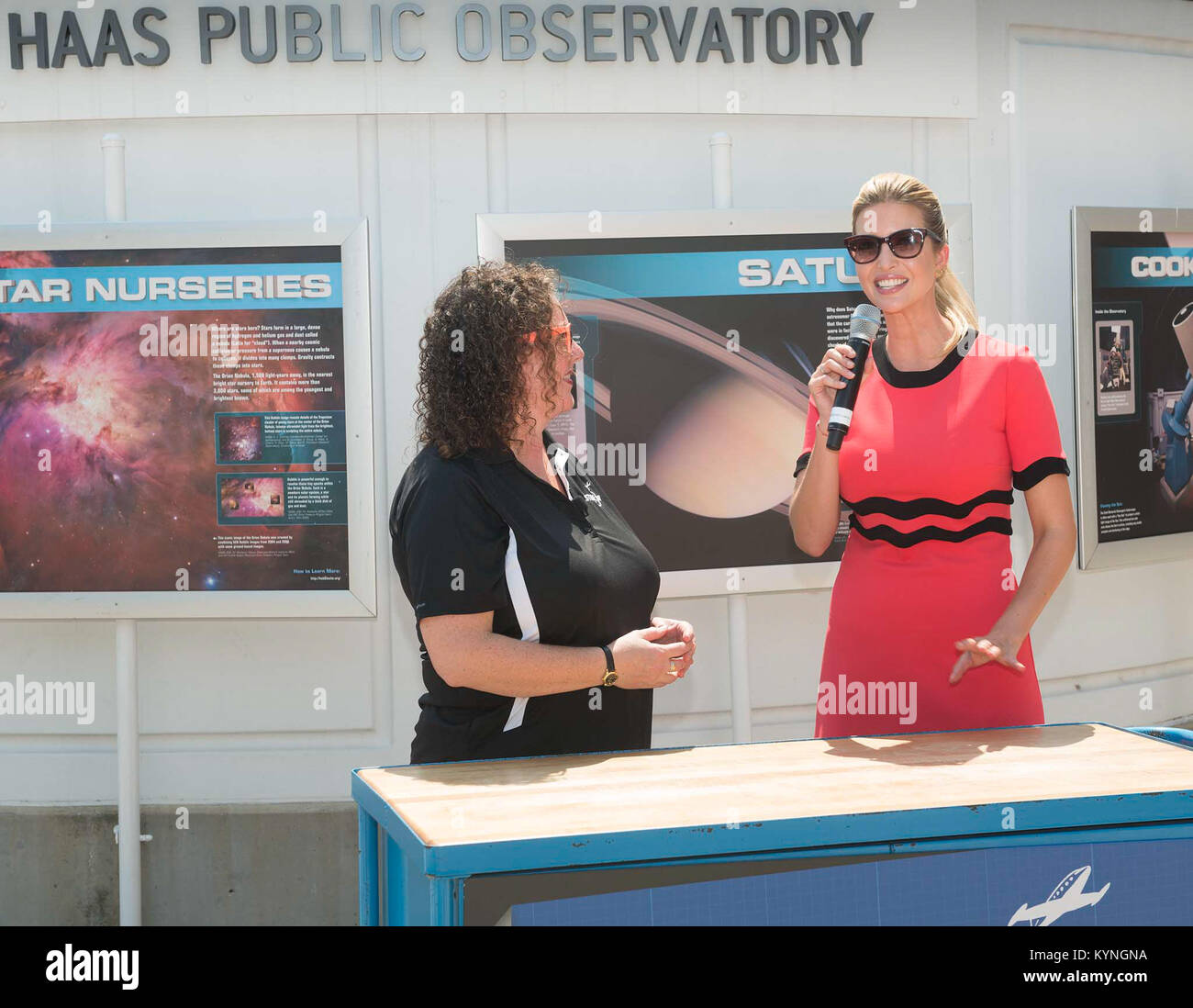 On August 21, Ivanka Trump participated in the STEM in 30 Show at the National Air and Space Museum to celebrate the Great American Eclipse, engaging with NASM Education Specialist Beth Wilson. Stock Photo