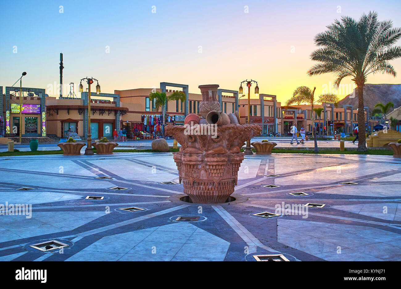 SHARM EL SHEIKH, EGYPT DECEMBER 15, 2017 The scenic fountain in Sahaba mosque square of resort