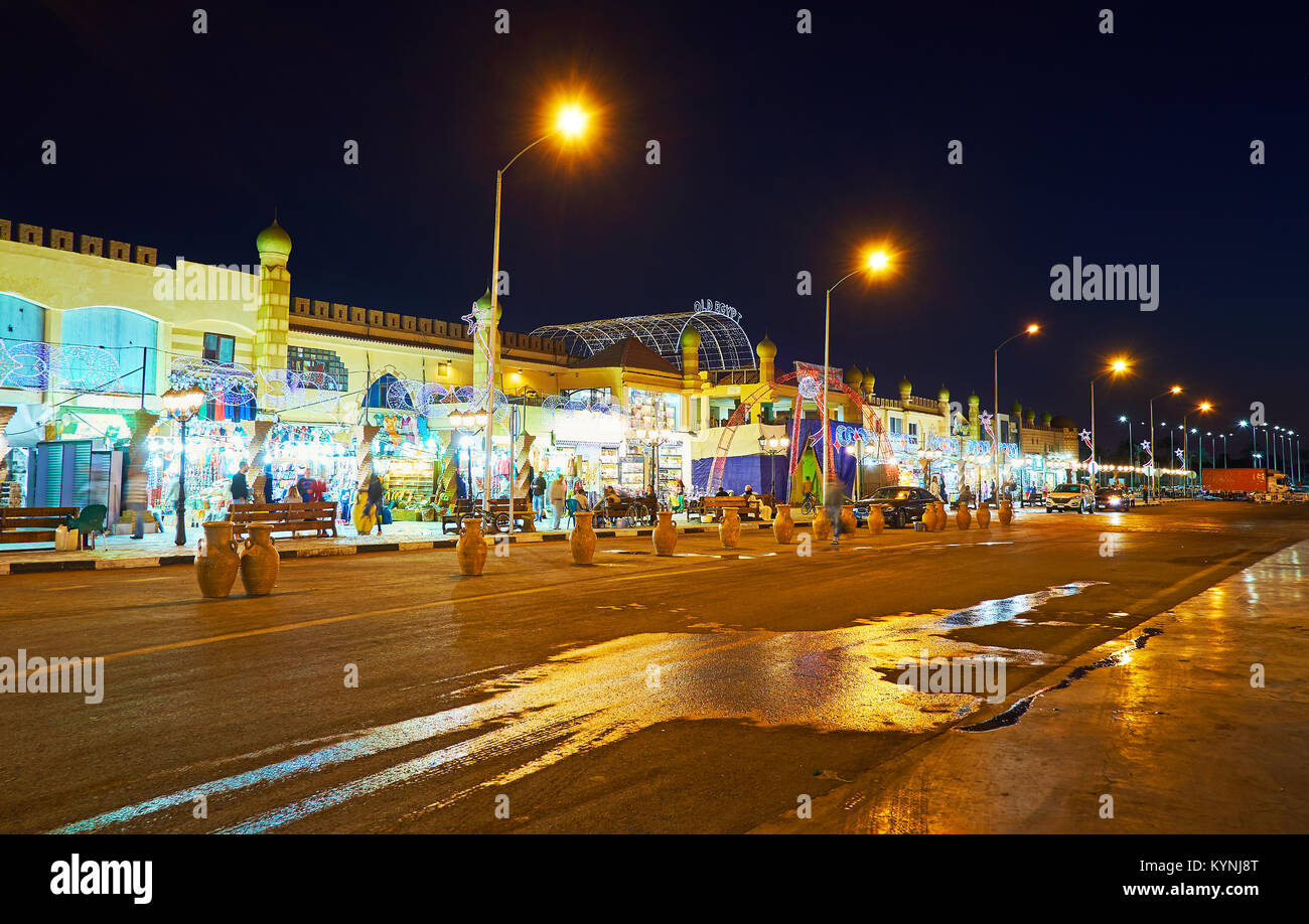 SHARM EL SHEIKH, EGYPT DECEMBER 15, 2017 The street of Old Bazaar with many stores, cafes and