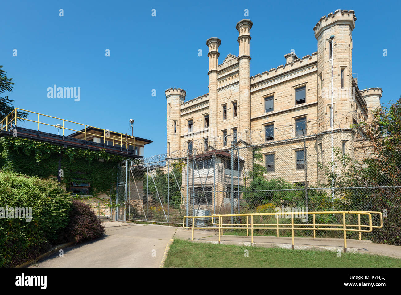 Former state penitentiary on route 66 in Illinois is an example of Gothic style in American Midwest architecture Stock Photo