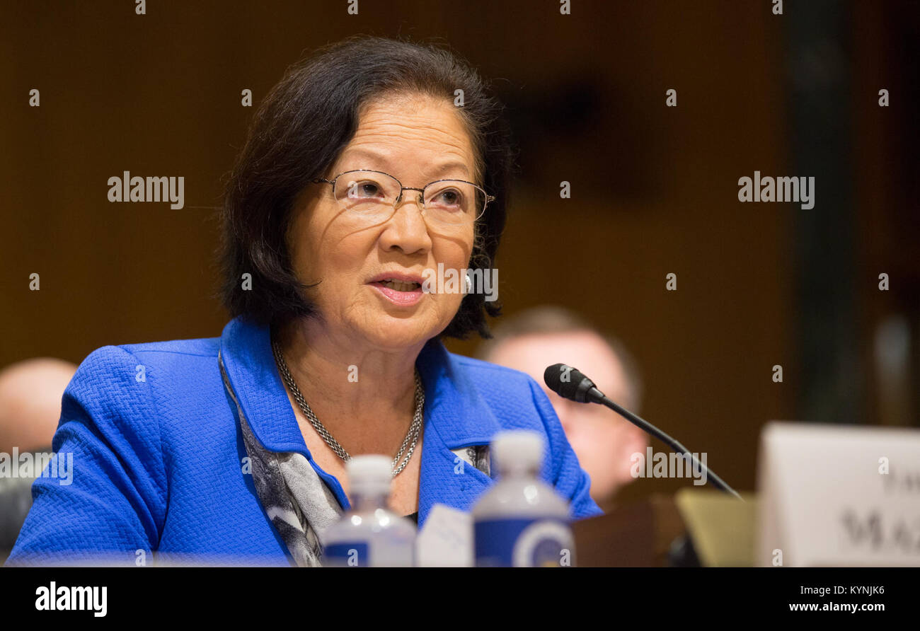 Senator Mazie Hirono of Hawaii testifies on behalf of U.S. Customs and Border Protection Acting Commissioner Kevin K. McAleenan as he appears before the Senate Finance Committee in a hearing to consider his nomination to appointment to Commissioner of the U.S. Customs and Border Protection, October 24, 2017. U.S. Customs and Border Protection photo by Glenn Fawcett Stock Photo