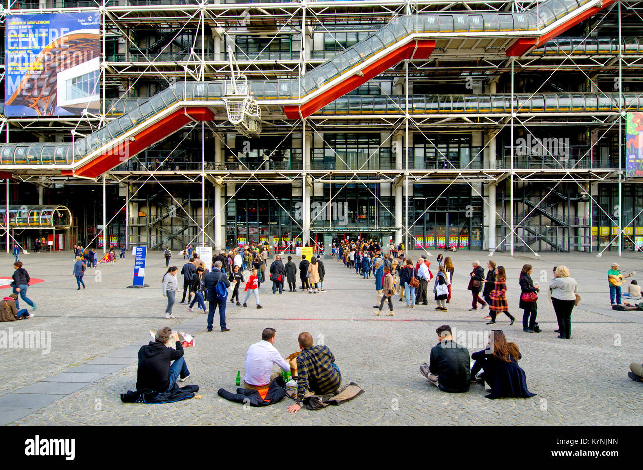 Paris, France. Place George Pompidou in front of Centre Pompidou in Beaubourg Stock Photo