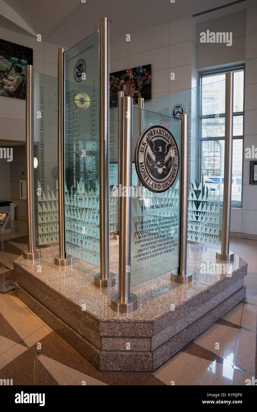 The U.S. Customs and Border Protection, Valor Memorial is located at the CBP  Headquarters in Washington, D.C. placed in honor of officers and  predecessor agencies who faithfully performed their duties and sacrificed
