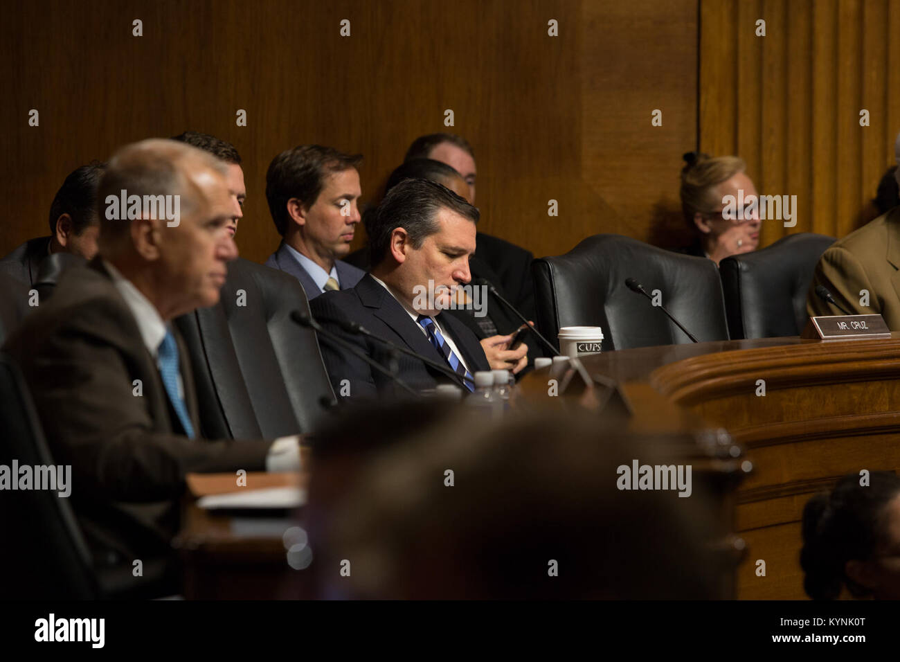 U.S. Customs and Border Protection, USBP Acting Chief Carla Provost testified before the Judiciary Committee hearing on the subject &quot;The MS-13 Problem: Investigating Gang Membership, its Nexus to Illegal Immigration, and Federal Efforts to End the Threat&quot; at the Dirksen Senate Office Building. Seen here Senator Ted Cruz and other Senate members listen to testimony.  Photographer: Donna Burton Stock Photo