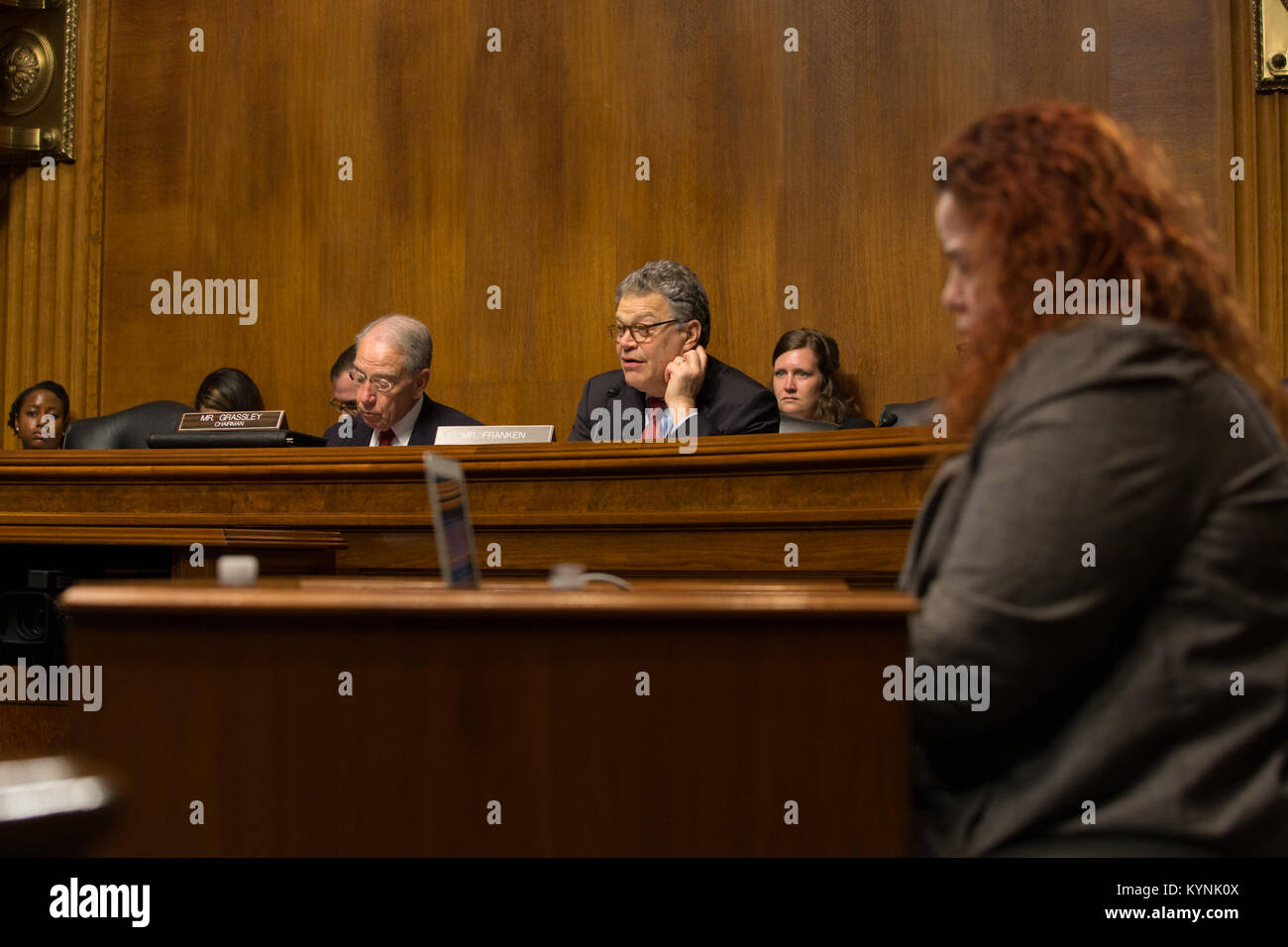 U.S. Customs and Border Protection, USBP Acting Chief Carla Provost testified before the Judiciary Committee hearing on the subject &quot;The MS-13 Problem: Investigating Gang Membership, its Nexus to Illegal Immigration, and Federal Efforts to End the Threat&quot; at the Dirksen Senate Office Building. Seen here Senator Franken provides remarks and asks questions.  Photographer: Donna Burton Stock Photo