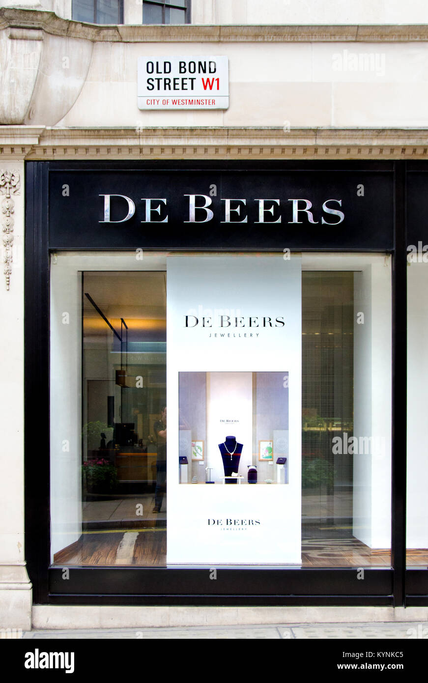 London, England, UK. De Beers jewellery shop in New Bond Street