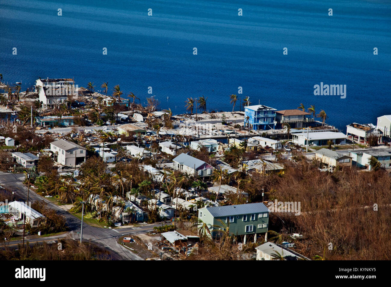 Destruction can be seen from the air in and around Marathon, Florida as 