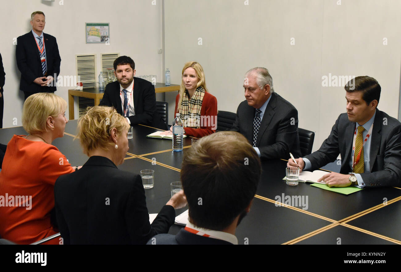 U.S. Secretary of State Rex Tillerson meets with Swedish Foreign Minister Margot Wallström at the 2017 Organization for Security and Co-operation in Europe  (OSCE) Ministerial Council in Vienna, Austria on December 7, 2017. Stock Photo