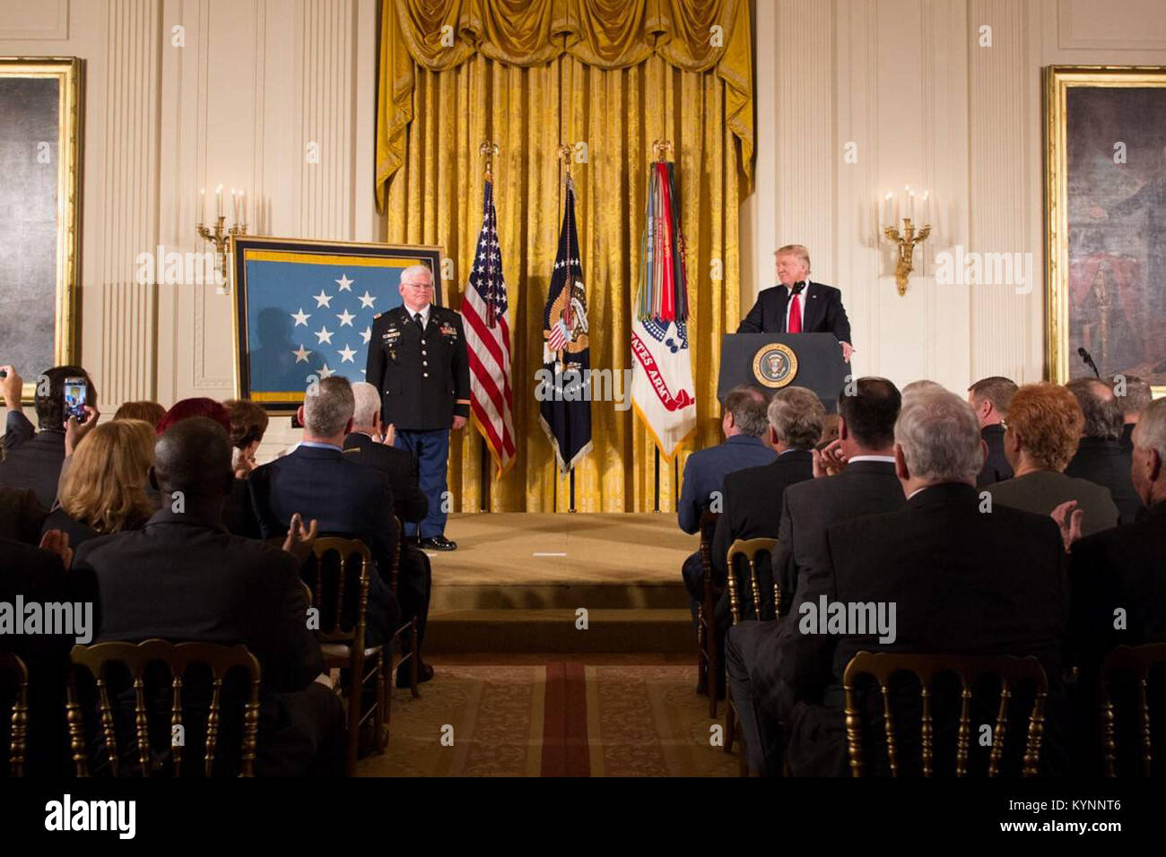 President Donald J. Trump presents the Medal of Honor to Retired U.S. Army Captain Gary M. Rose | October 23, 2017 (Official White House Photo by Shealah Craighead) Photo of the Day October 24, 2017 38105689275 o Stock Photo