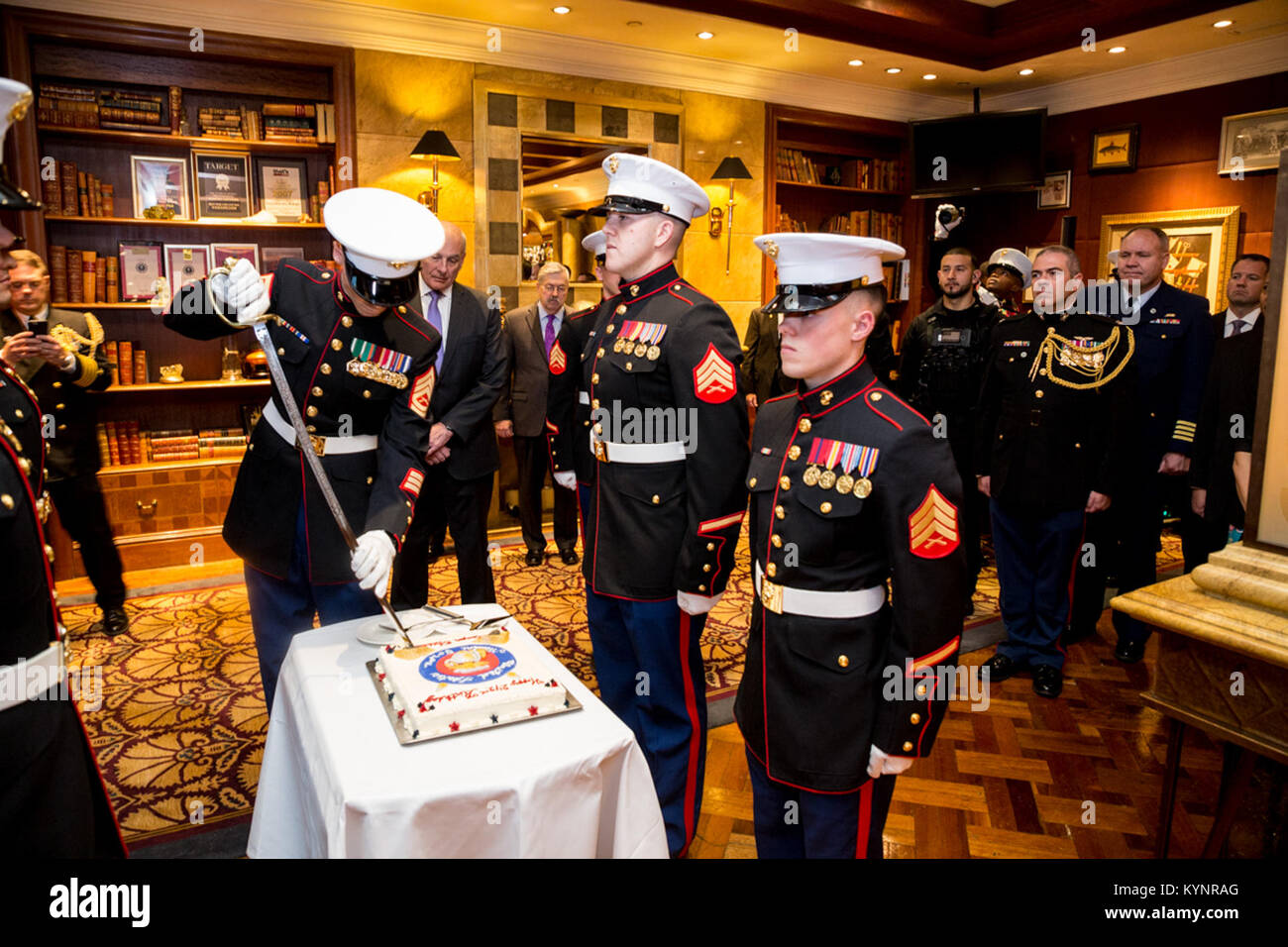 Chief of Staff to the President of the United States Gen. John Kelly participates in a Cake Cutting Ceremony celebrating the Marine Corps Birthday Friday, November 10, 2017, at the St. Regis Hotel in Beijing, China.   (Official White House Photo by Shealah Craighead) President Trump's Trip to Asia 38307920826 o Stock Photo