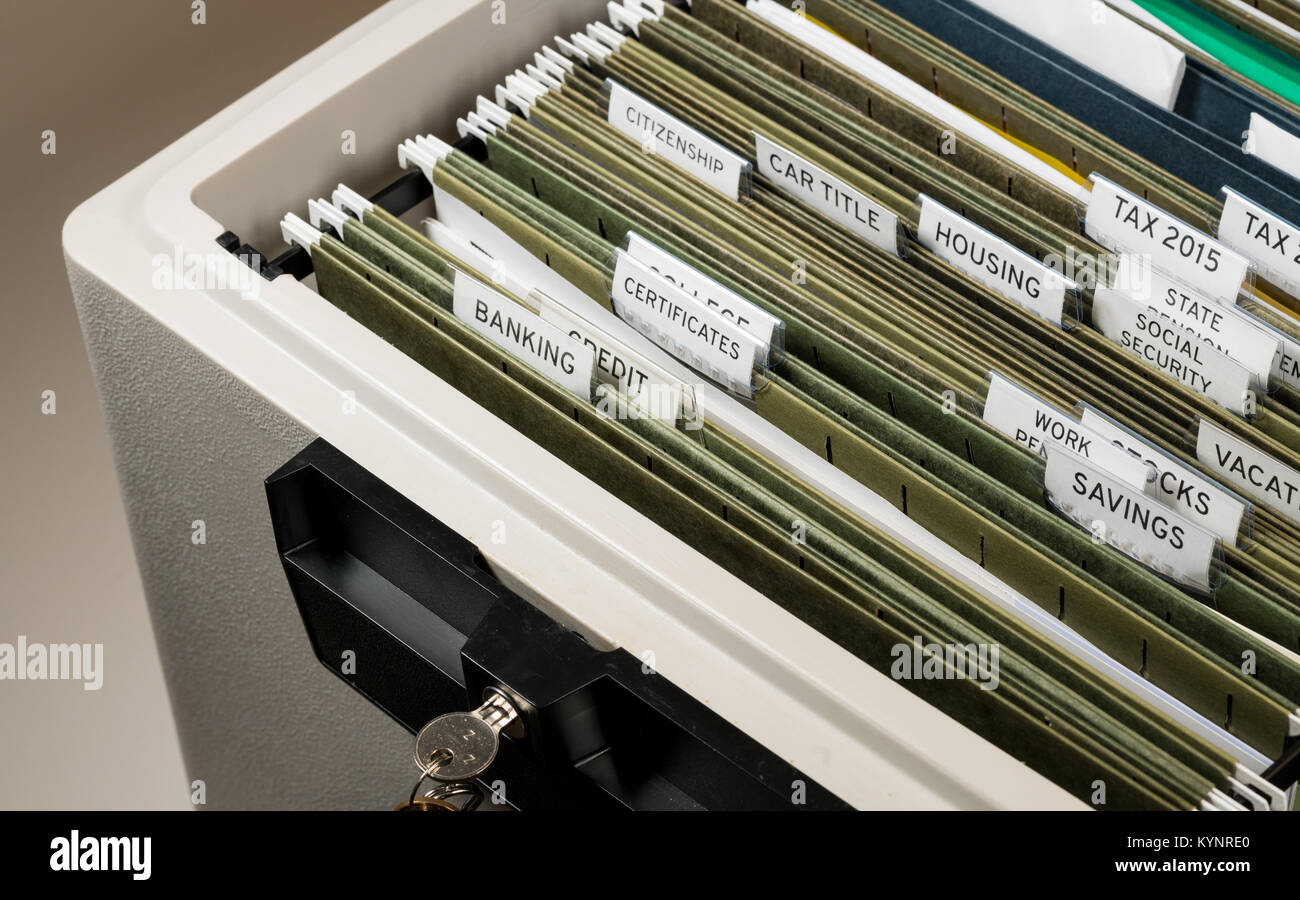 Home filing system for Social Security organized in folders Stock Photo