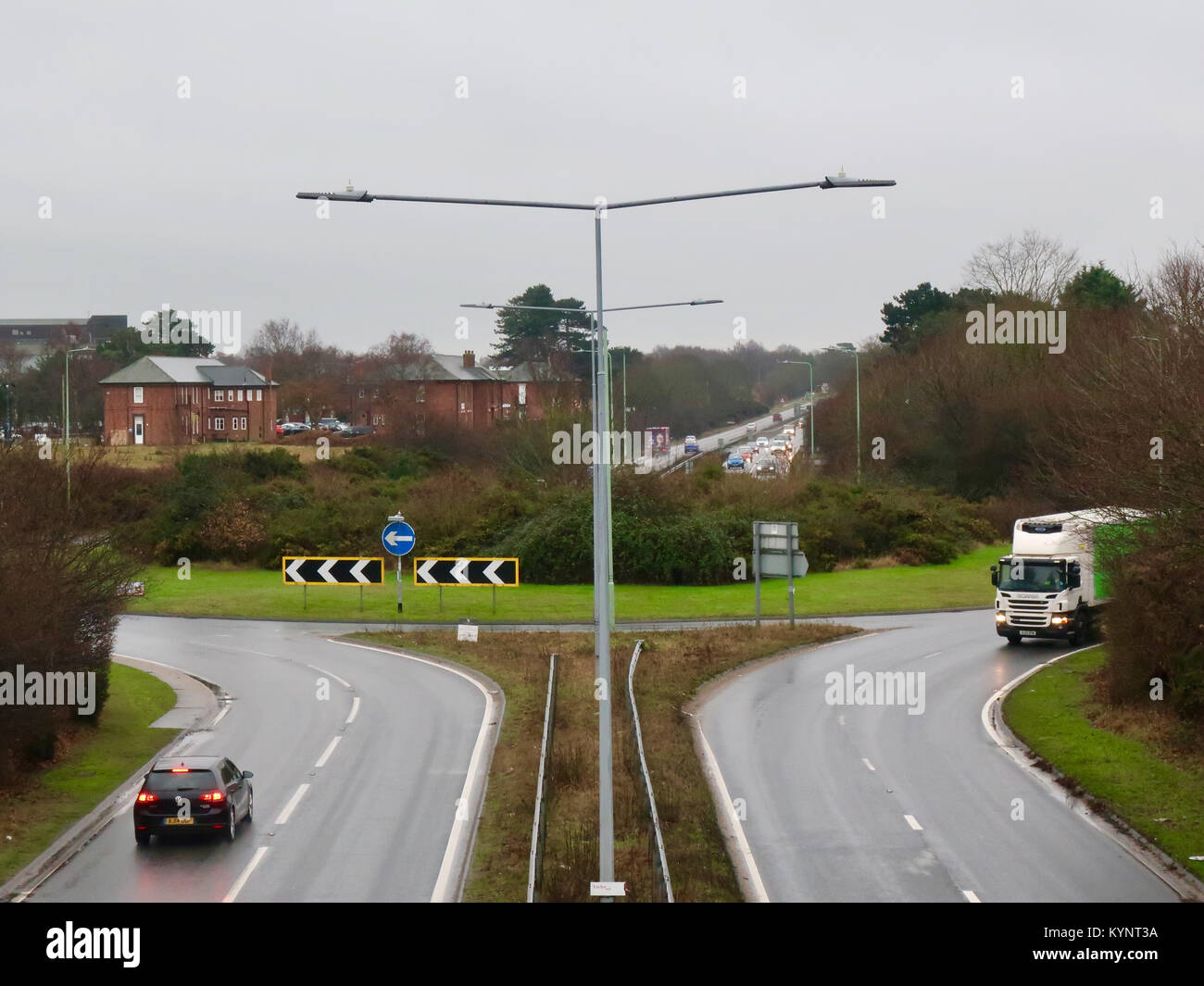 Martlesham Heath, UK. 15th Jan, 2018. UK Weather: Wet, windy and overcast on the A12 in Martlesham Heath, Suffolk. Stock Photo