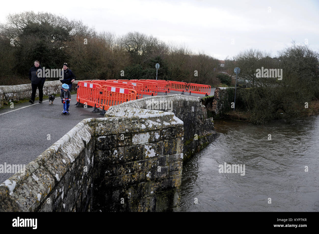 Historic Wool Bridge collapses, Dorset, UK. Wool Bridge, a 16th century