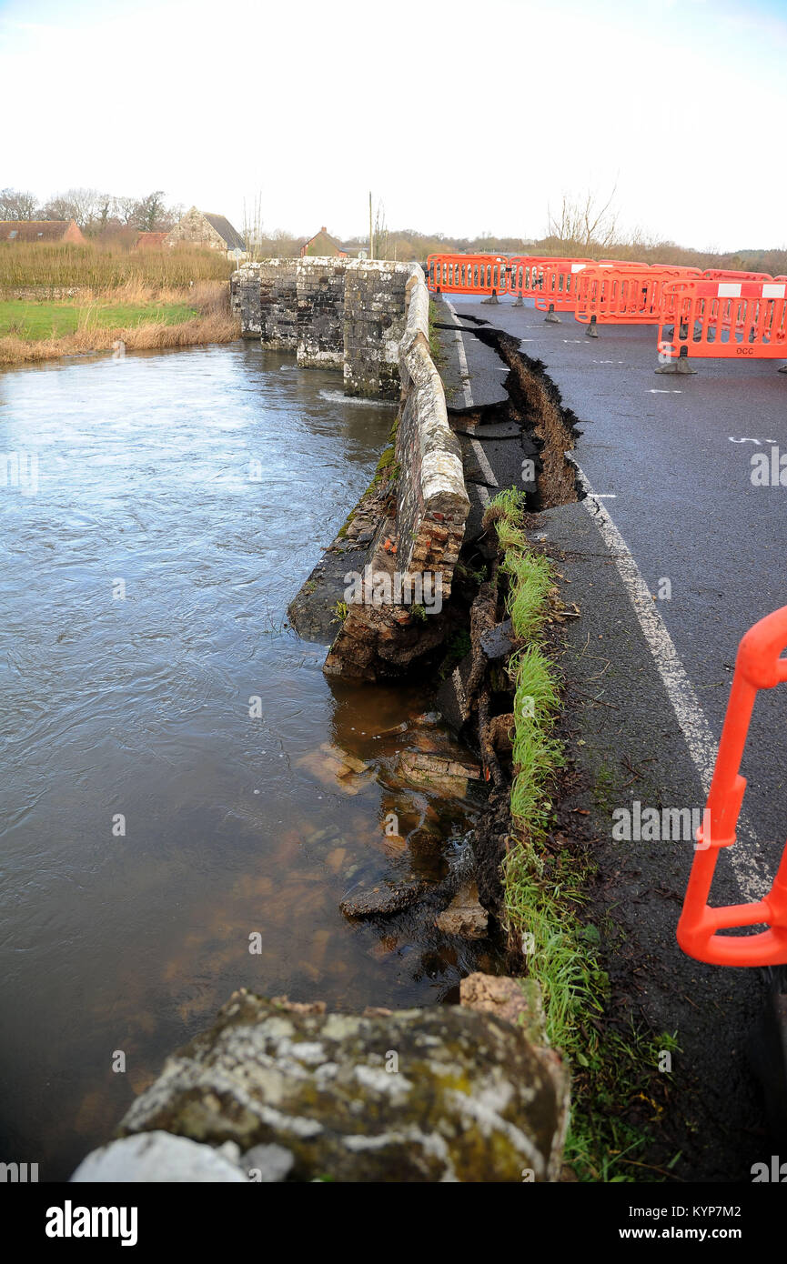Historic Wool Bridge collapses, Dorset, UK. Wool Bridge, a 16th century
