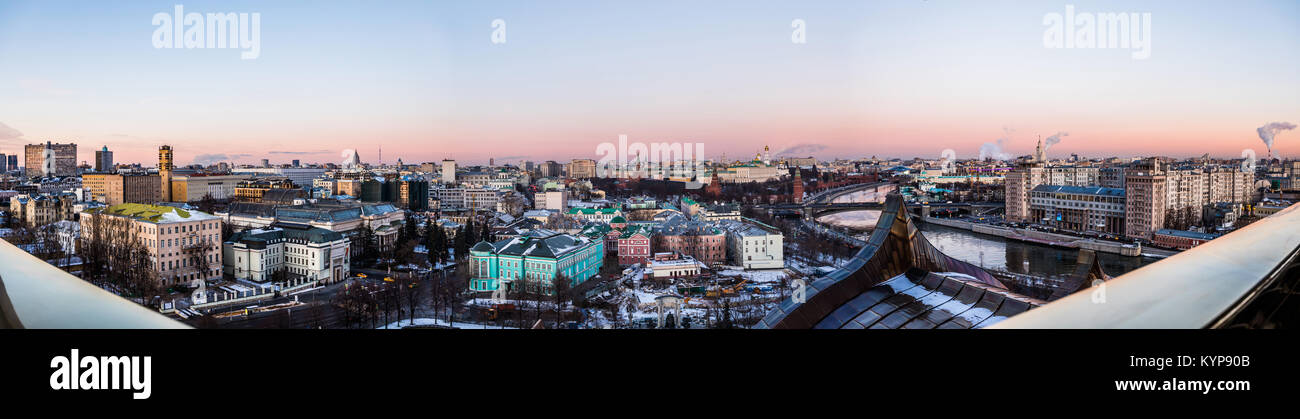 View from above to the center of Moscow in January 2018 from observation deck on the top of the temple of Christ the Savior Stock Photo