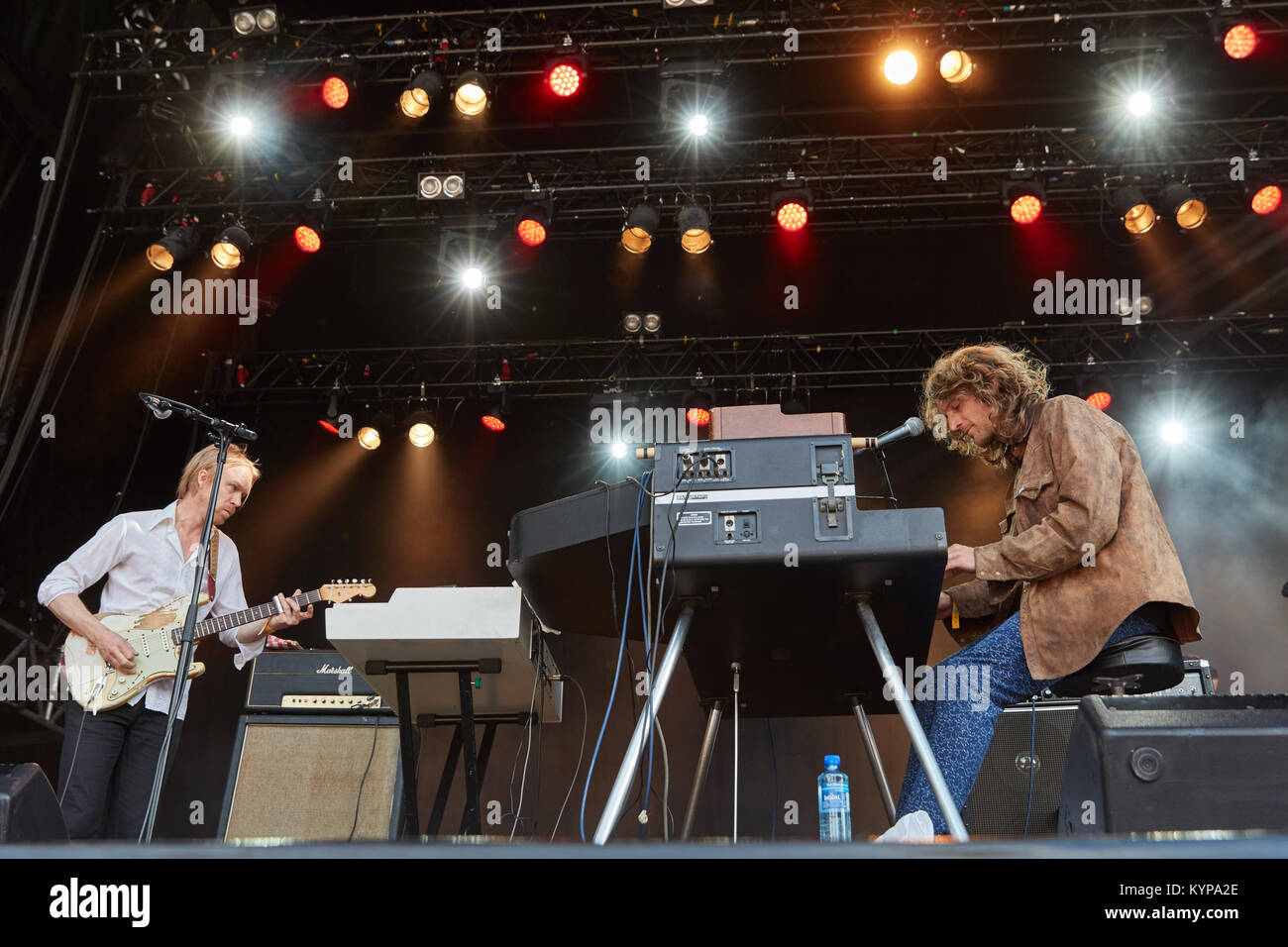 DUNGEN, CONCERT, 2016: Gustav Ejstes leader and singer of the Swedish band  Dungen play live in the Far Out Tent. Day Two of the Green Man Festival  2016 at the Glanusk Estate