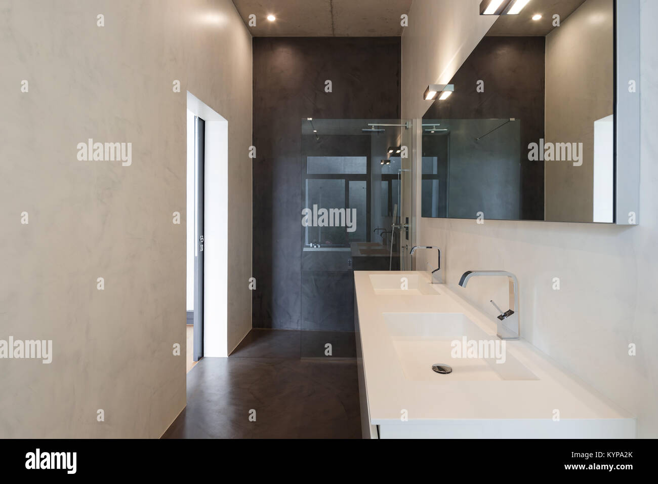 interior of apartment, modern bathroom with sink and shower Stock Photo