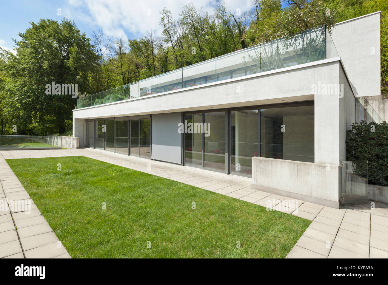 Exterior modern architecture, concrete house with green lawn Stock ...