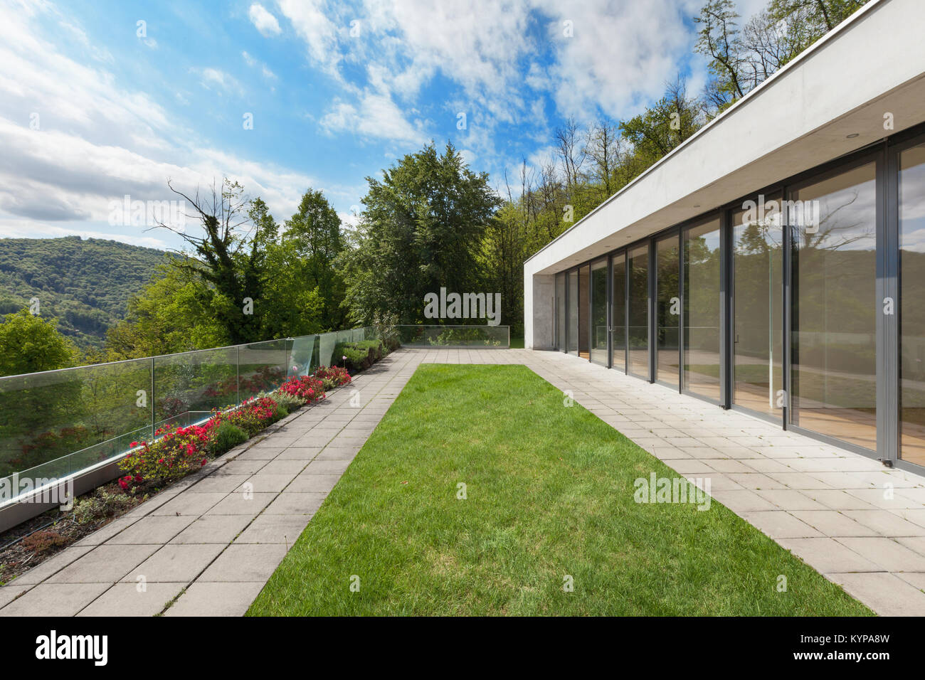 Exterior modern architecture, concrete house with green lawn Stock ...