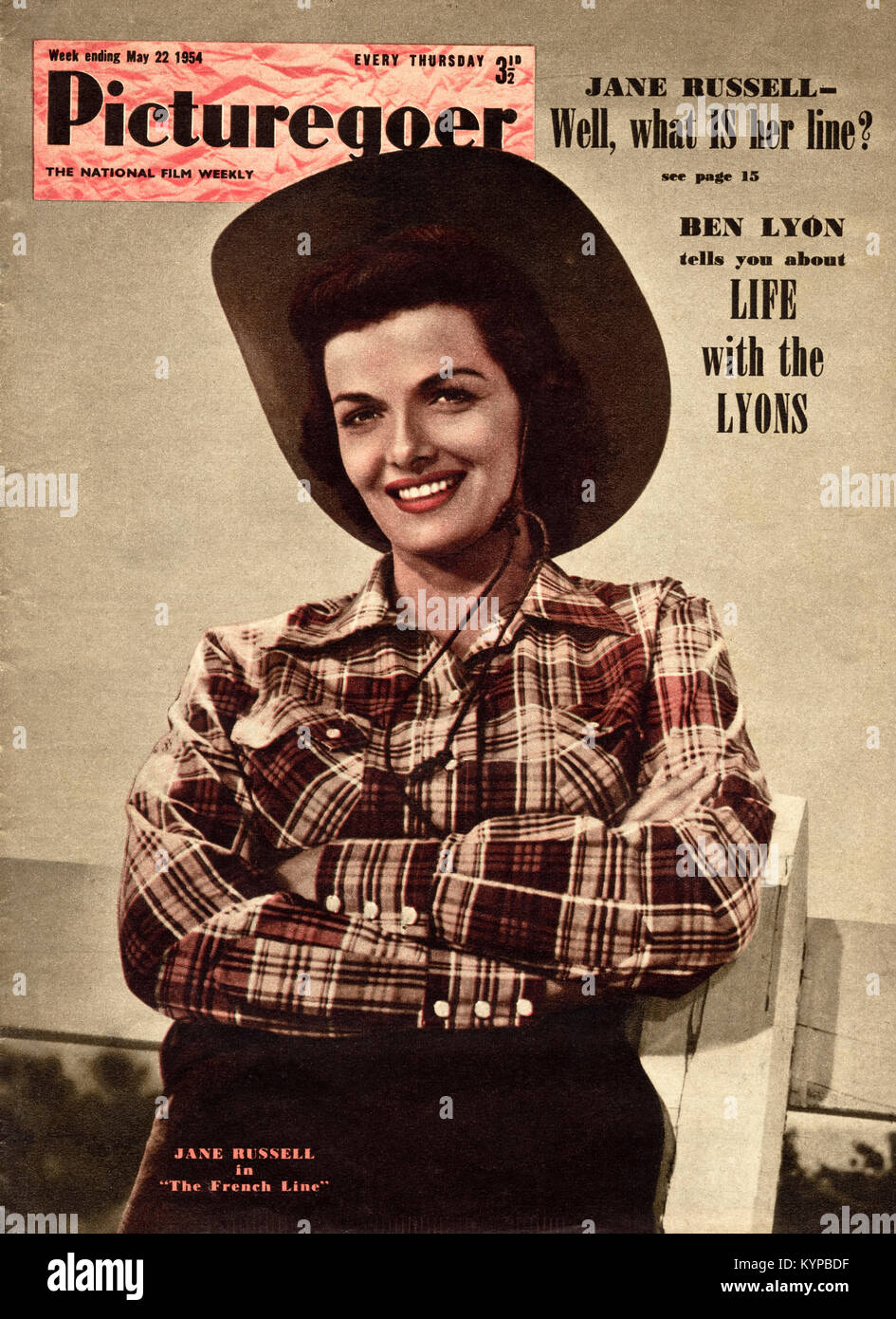 Cover of 1950s Picturegoer film magazine dated May 22 1954 featuring Jane Russell Stock Photo