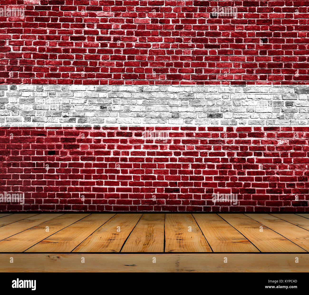 Latvia flag painted on brick wall with wooden floor Stock Photo - Alamy