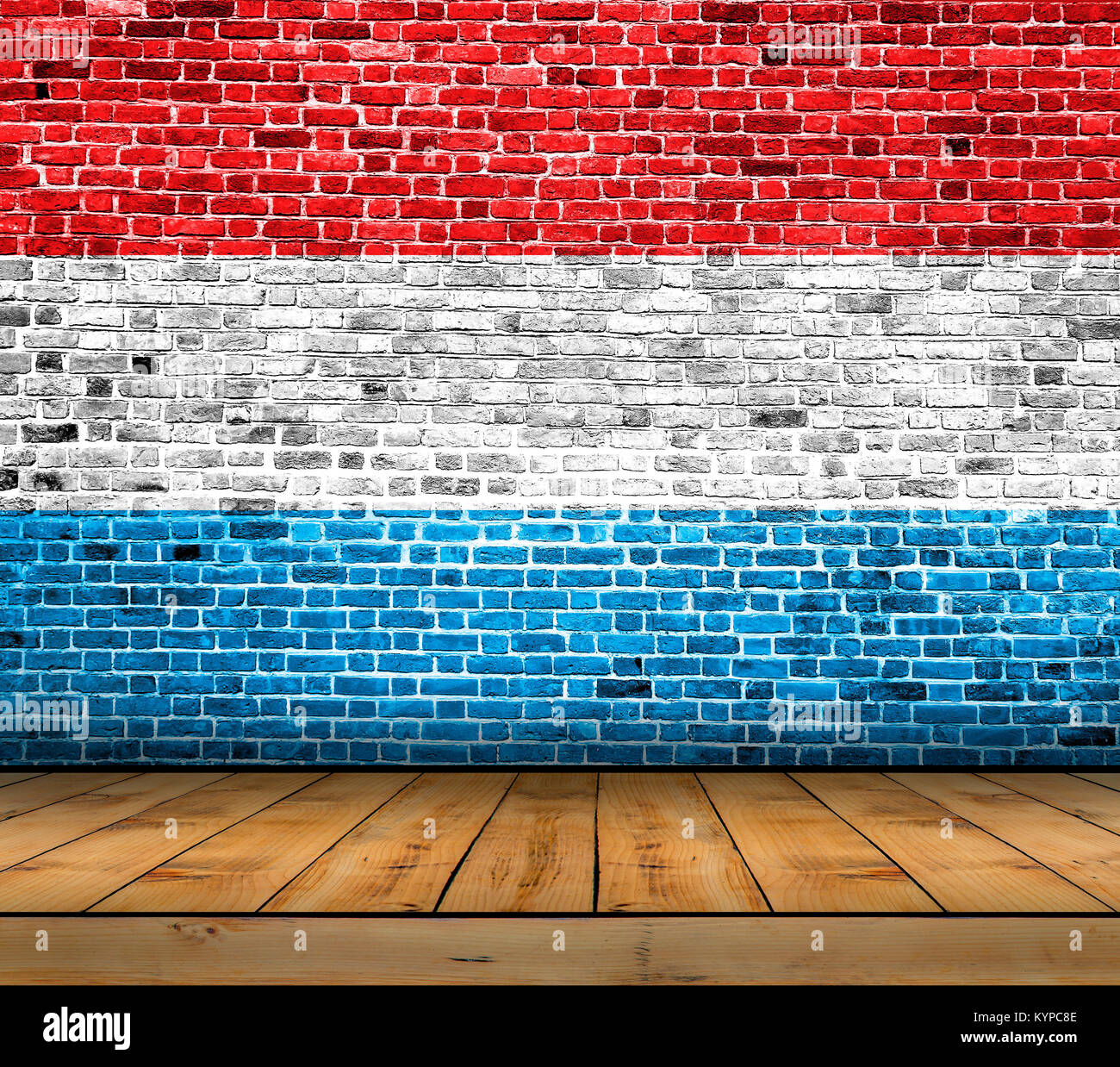 Luxembourg flag painted on brick wall with wooden floor Stock Photo - Alamy