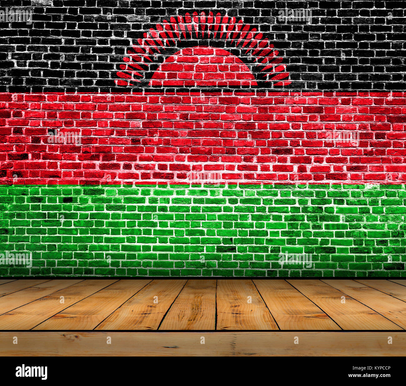 Malawi flag painted on brick wall with wooden floor Stock Photo - Alamy