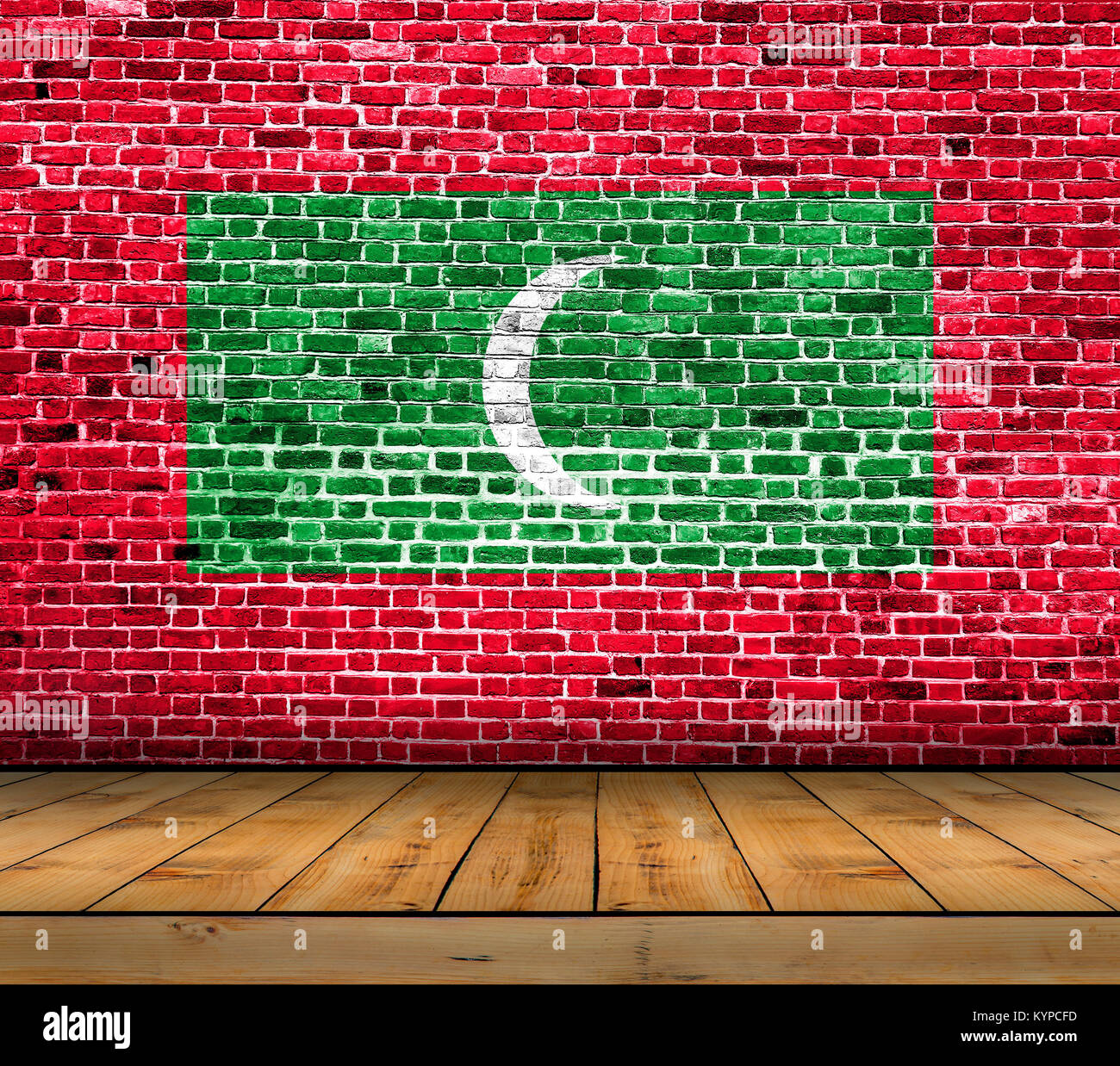 Maldives flag painted on brick wall with wooden floor Stock Photo - Alamy