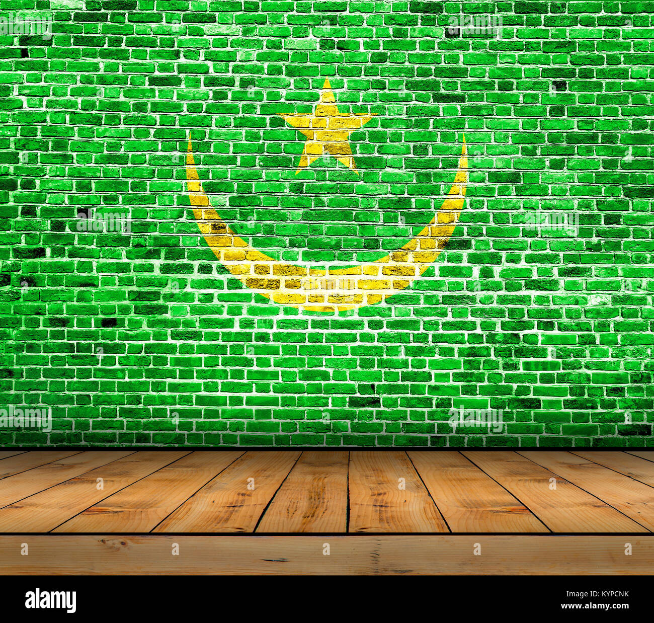 Mauritania flag painted on brick wall with wooden floor Stock Photo - Alamy