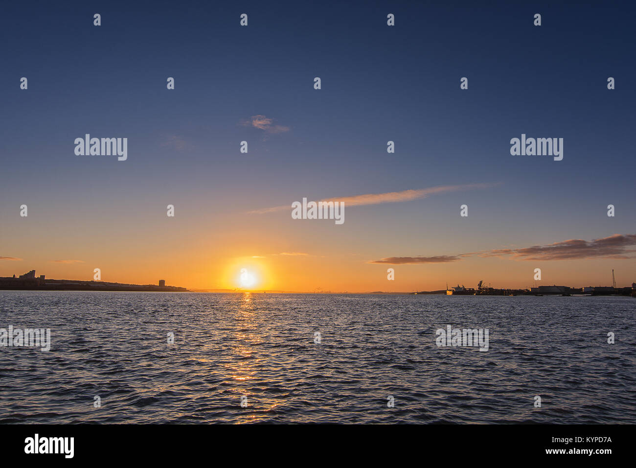 Sunrise over the River Mersey Liverpool Merseyside Uk England Stock Photo