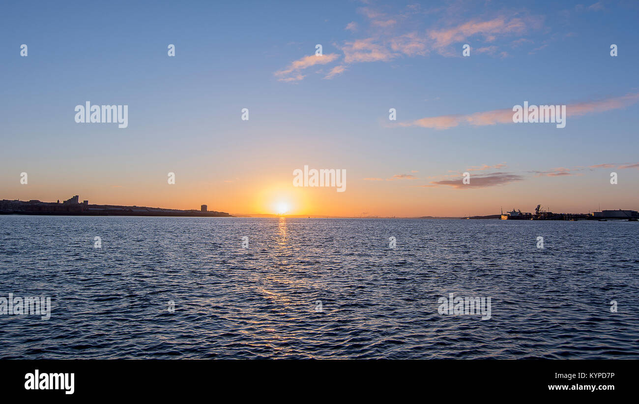 Sunrise over the River Mersey Liverpool Merseyside Uk England Stock Photo