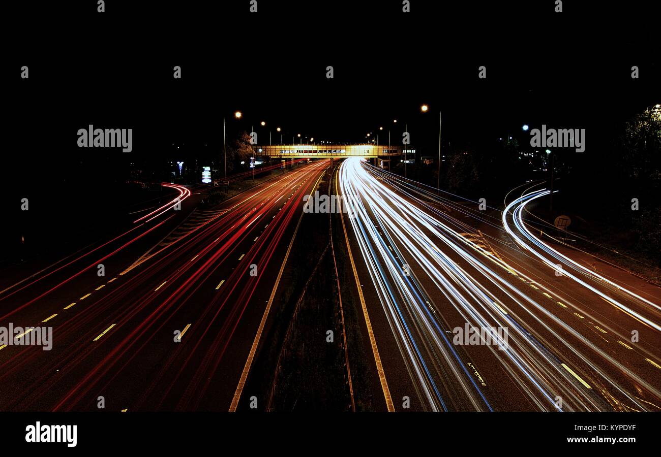 Vehicle Light Trails on the M6 motorway. Stock Photo