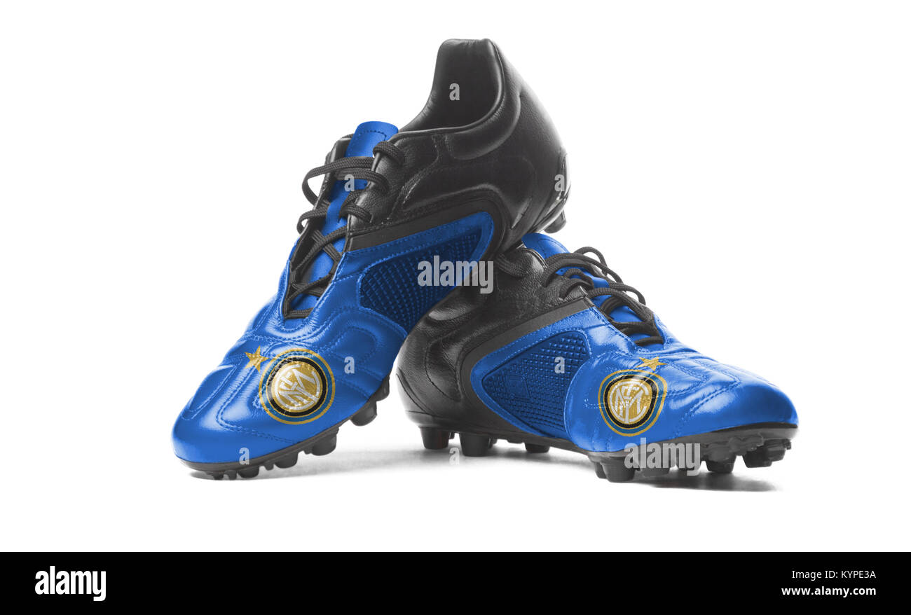 FC Inter - Internazionale Milano - football boots. Isolated on white Stock  Photo - Alamy