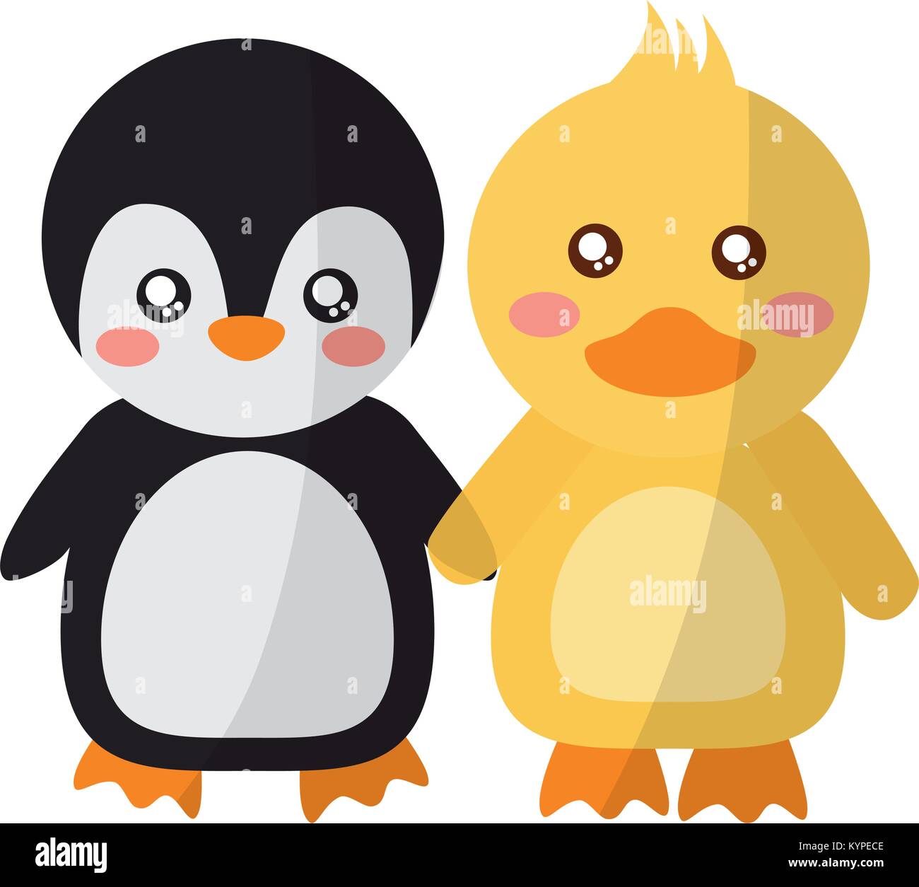 cute animals penguin and duck holding hands Stock Vector
