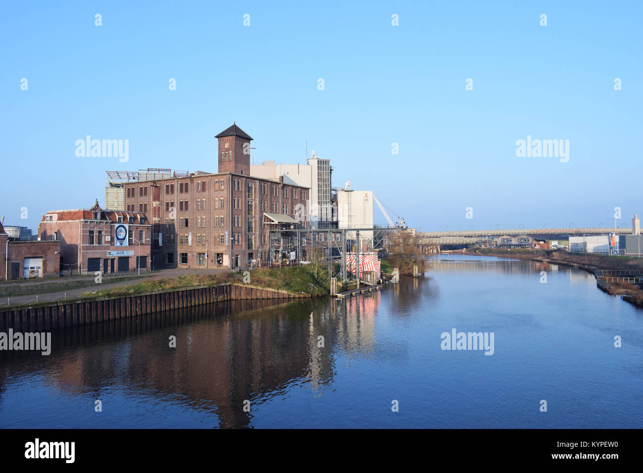 Industry area next to river, 's-Hertogenbosch, the Netherlands Stock Photo