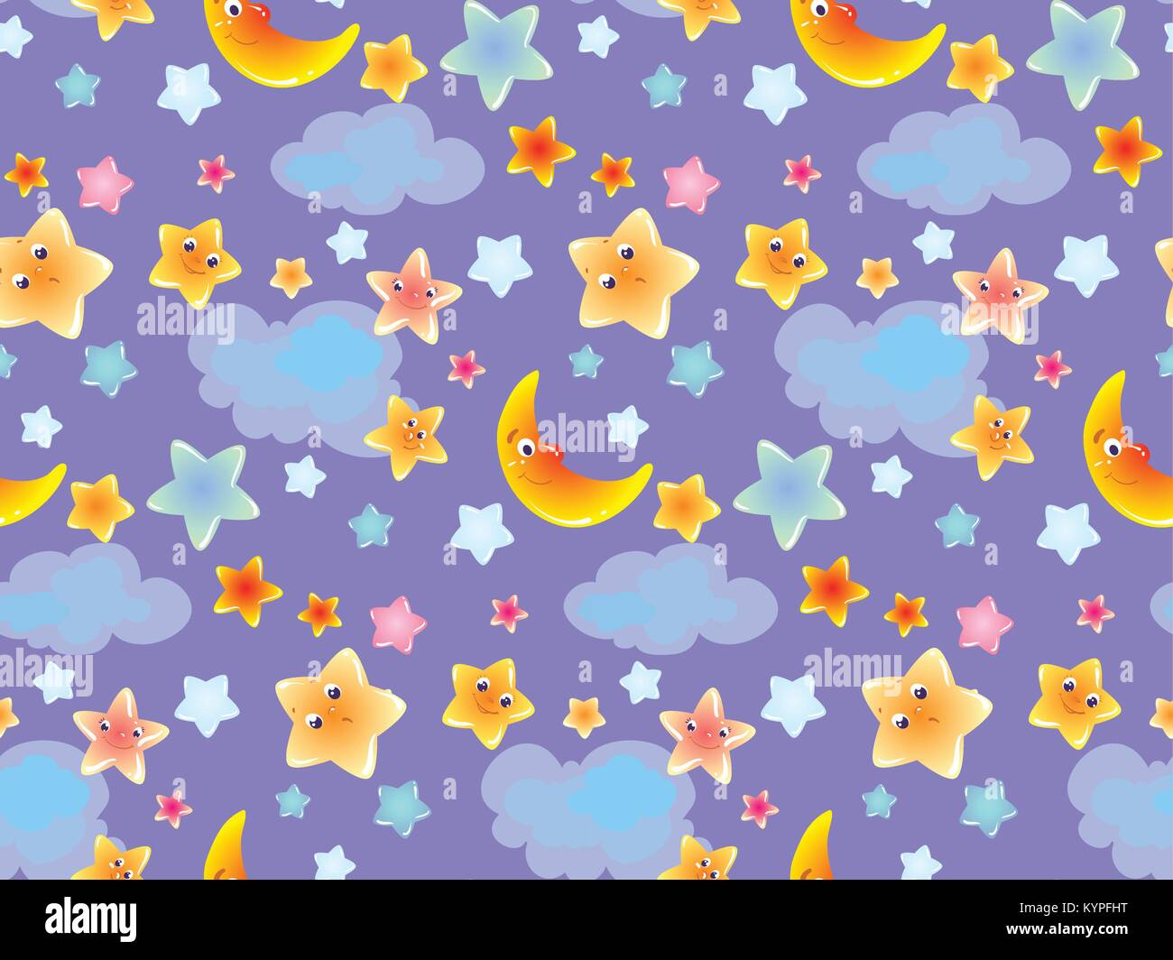 Seamless background cute cartoon sky with stars cloud and moon for kids and baby textile, digital paper and printable item for scrapbooking Stock Vector