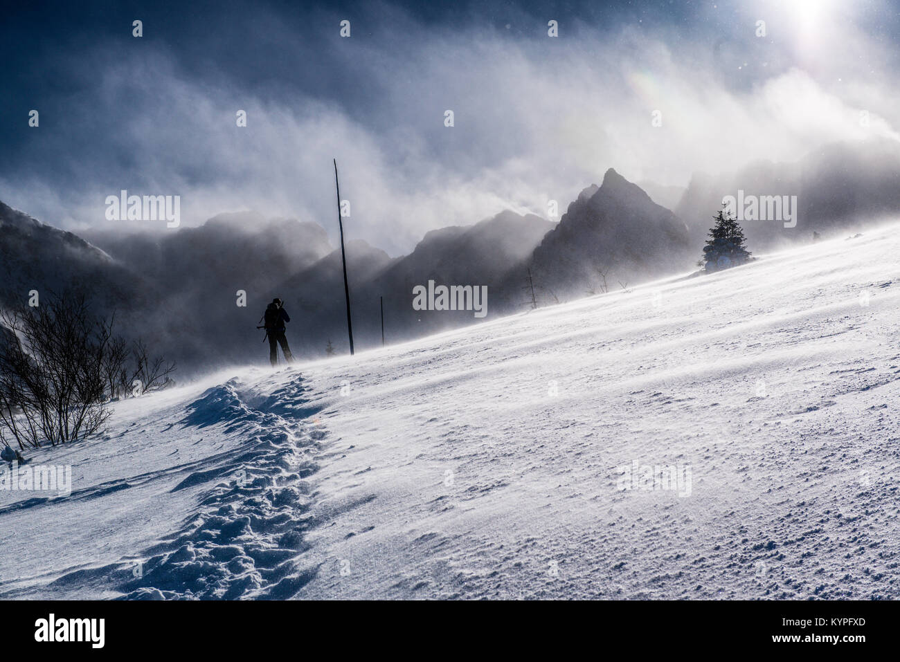 Tatra Mountains- strong wind and snow Stock Photo