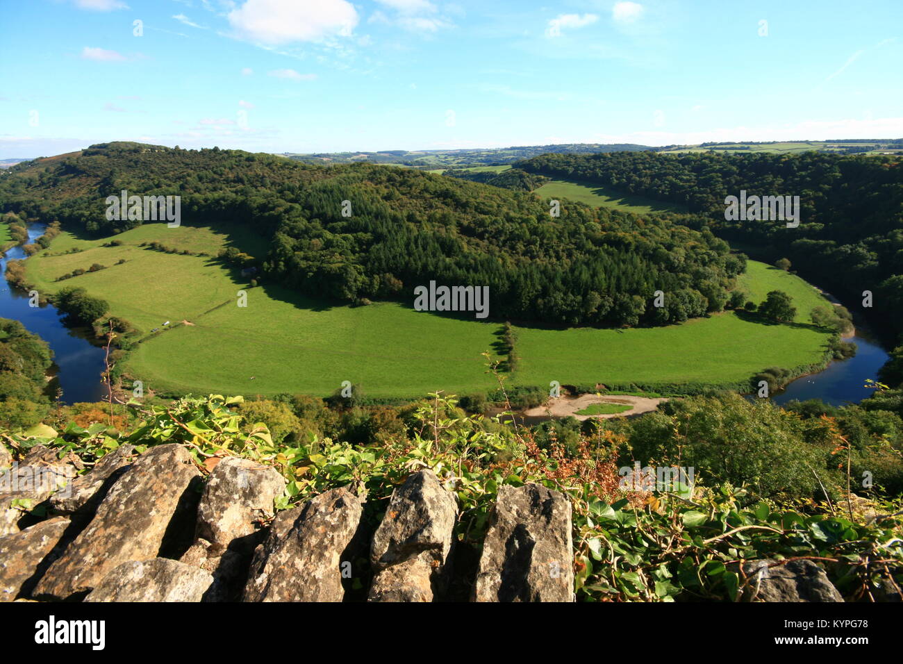 View of the river Wye at Symonds Yat on the Welsh border with England near Ross on Wye Stock Photo