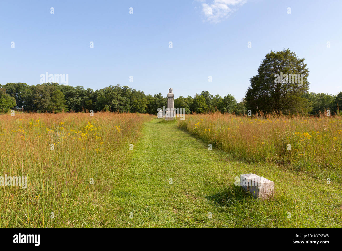 General view across the Wheatfield towards the 81st Pennsylvania Infantry monument, Gettysburg National Military Park, Pennsylvania, United States. Stock Photo