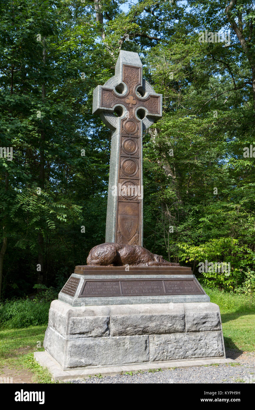 The Irish Brigade, 63rd, 69th & 88th New York Infantry Monument, Gettysburg National Military Park, Pennsylvania, United States. Stock Photo