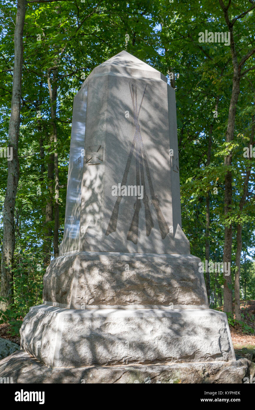 The 18th Massachusetts Volunteer Infantry Regiment Monument, Gettysburg National Military Park, Pennsylvania, United States. Stock Photo