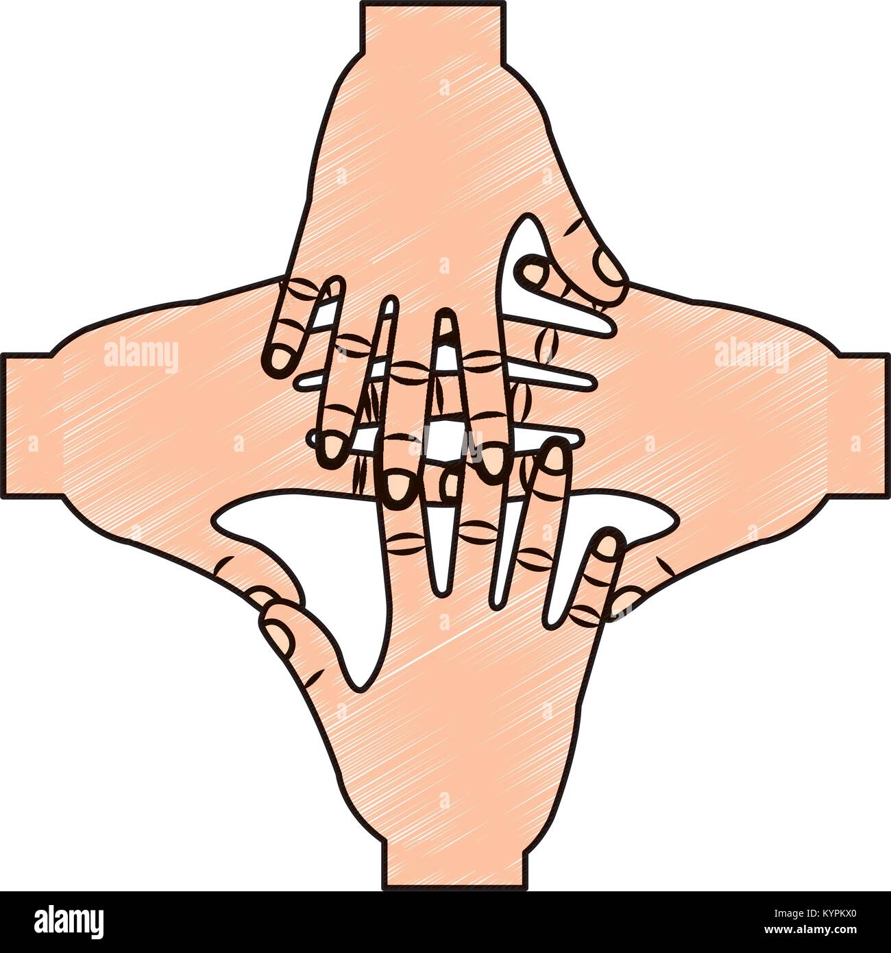 four hands together hand gesture icon image Stock Vector Image & Art