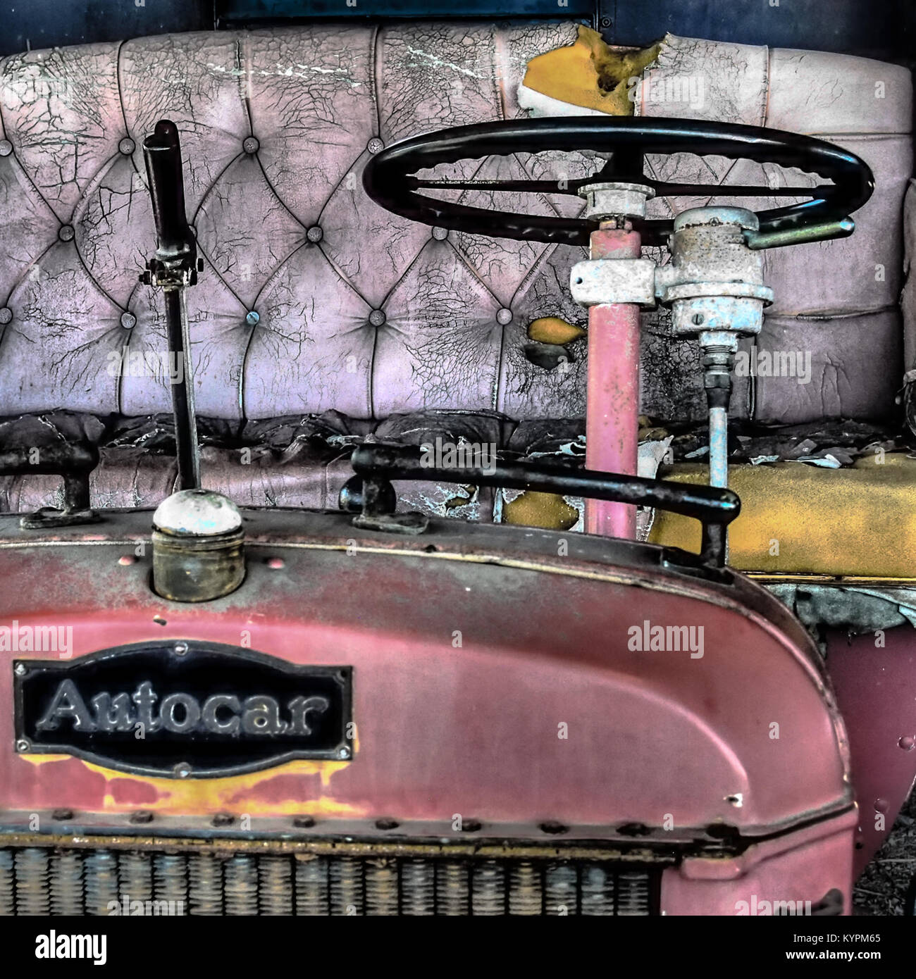 Antique commercial truck made by the Autocar company on display at the Antique Gas and Steam Engine Museum in Vista, - Stock Image